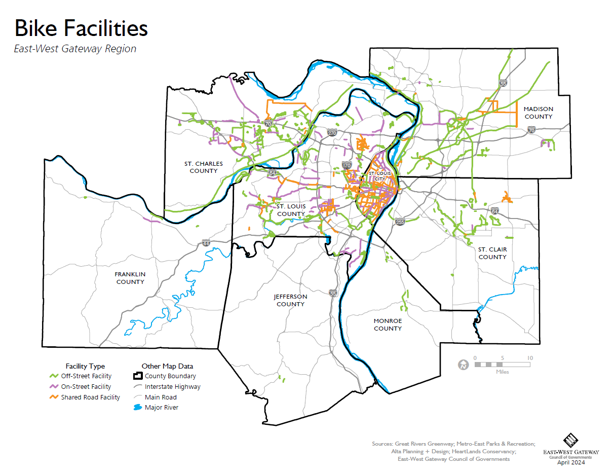 Bike Facilities - St. Louis Metropolitan Area - April 2024