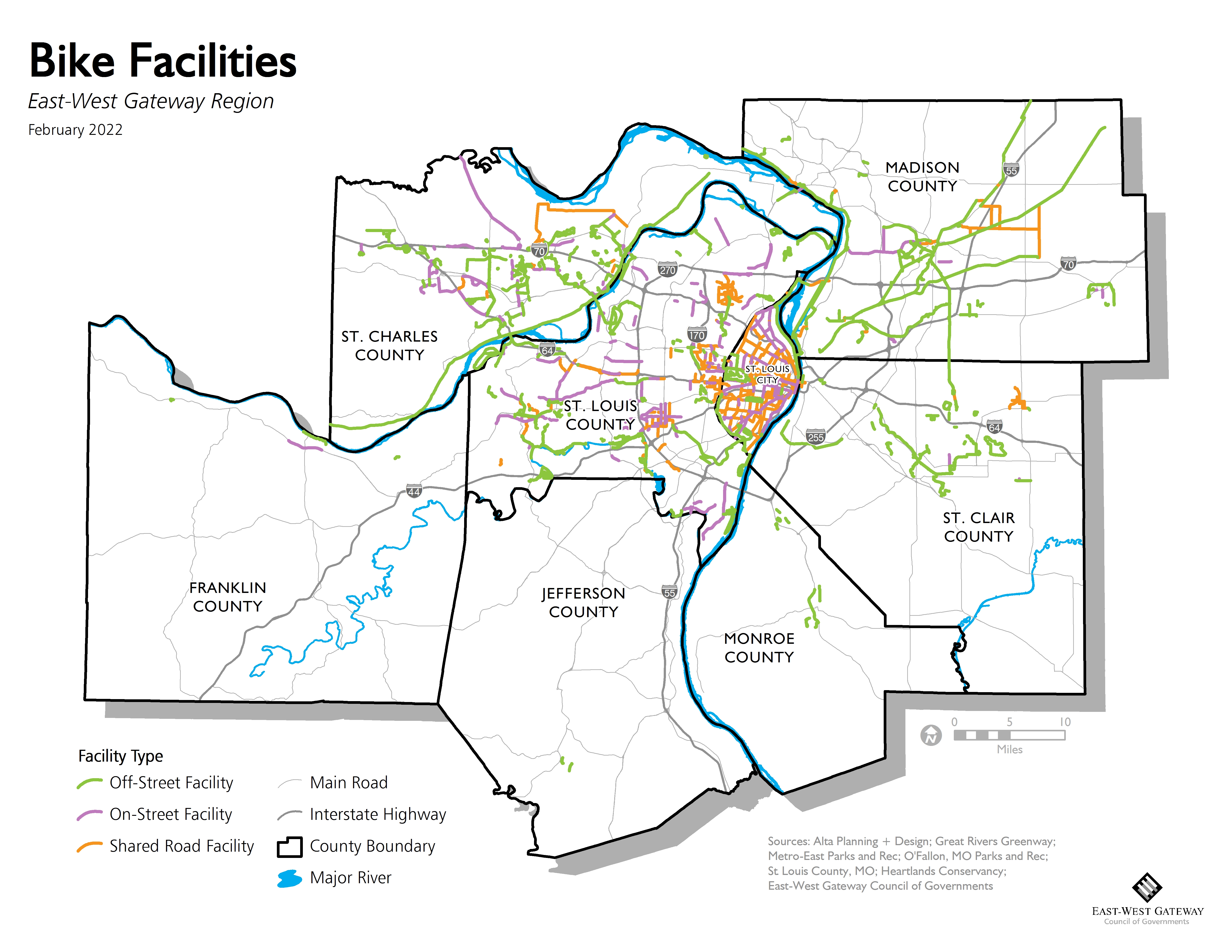 Bike Facilities - St. Louis Metropolitan Area - February 2022